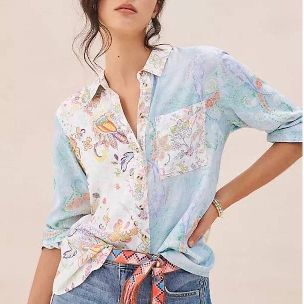 Anthropologie Pilcro The Romy Relaxed Button-Down Shirt Womens XS Mixed Print